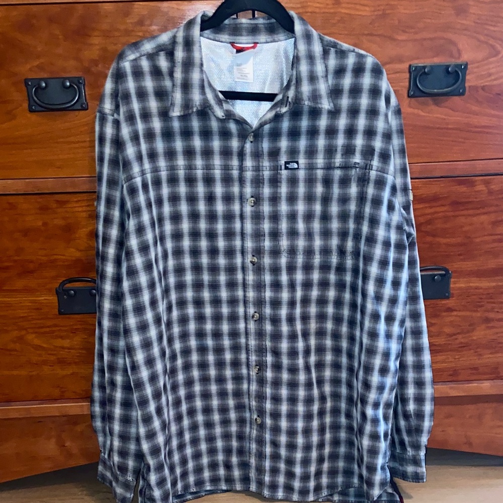 THE NORTH FACE Black and Gray Plaid Modal Casual Shirt Rugged WORN XL